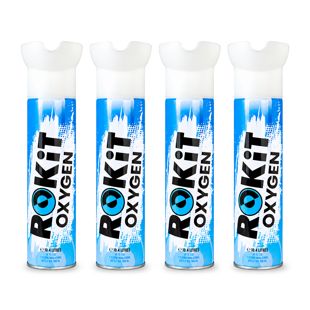 ROKiT Oxygen 10.4L | 4 Pack | 99.9% Pure Oxygen | 220+ Inhalations Each